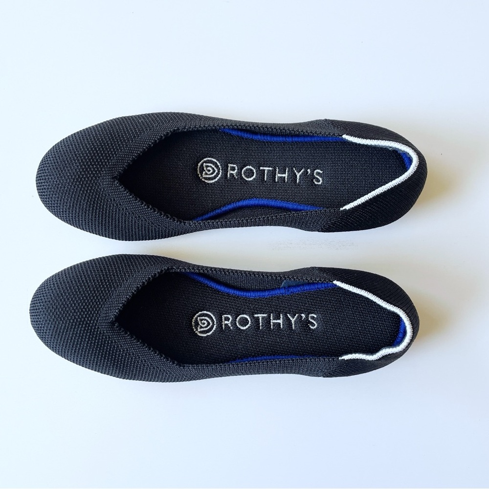 Rothy’s The Flat 5 Round Toe Black Natural Ballet Shoes Washable